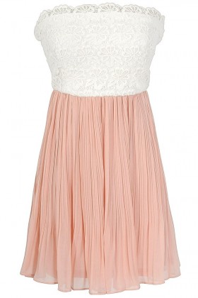 Sweet Nothings Lace and Pleated Chiffon Designer Dress in Salmon/Ivory
